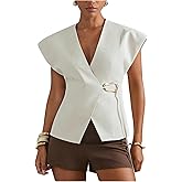 Floerns Women's Elegant Cap Sleeve Blouse Top Metal Ring Wrap V Neck Dressy Casual Shirts