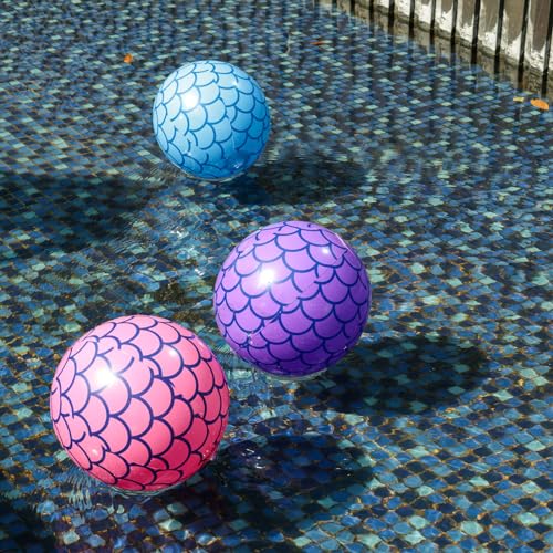 HeyOtter 4PCS Mermaid Beach Balls, Inflatable Pool Ball 10 Inch Mermaid Party Decorations for Kids