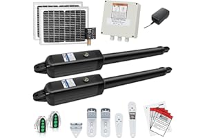 TOPENS AD8S Automatic Solar Gate Opener for Heavy Duty Dual Swing Gates Up to 18ft per Arm, Dual Swing Gate Operator Battery Powered with Remote Control Kit Gate Motor Solar Panel Included