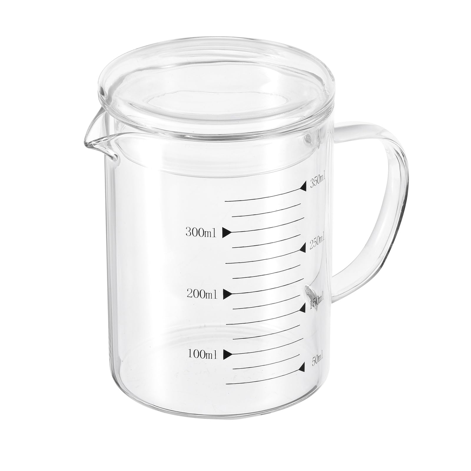 PATIKIL 350ml Glass Measuring Cup, 3.3 Borosilicate Glass Graduated Black Printed Scale Liquid Measure Cups Beaker with Glass Lid and V-Shaped Spout for Kitchen, (pta230709tt000337)