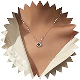Andelaisi Boho Crystal Circle Choker Necklace Vintage Roman Numeral Pendant Necklace Green CZ Circle Chain Necklace Minimalist Round Disc Coin Statement Necklace Jewelry for Women