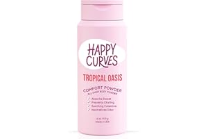 HAPPY CURVES Comfort Powder: Talc Free Anti Chafe Body & Foot Dusting Powder Deodorant to Control Inner Thigh Chafing, Private Areas, and All Over Body for Women 4 oz. (1 Pack, Tropical Oasis)