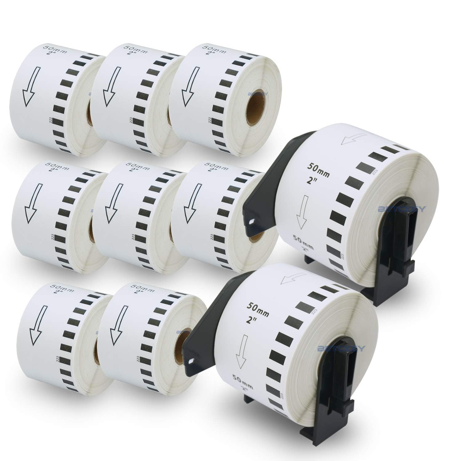 BETCKEY - 10 Rolls DK-22223 Labels with ONLY 2 Reusable Label Holders, 50mm x 30.48m, 10 Continuous Paper Labels Using for Ql Label Printers