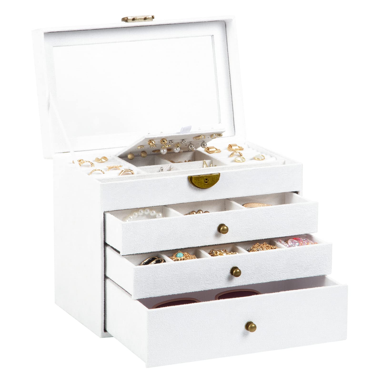 Photo 1 of Somduy Jewelry Box for Women, 4 Layers, Vintage Jewelry Organizer and Display Box, Large Capacity Necklace Storage for Earrings Bracelets Rings,Ideal Gift for Your Loved Ones,White