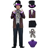 Tvnxdgl The Hatter Costume Mens Mad Tea Party Outfits Gentleman Jacket Top Hat Pants Dicky Collar Set Halloween Cosplay Suit