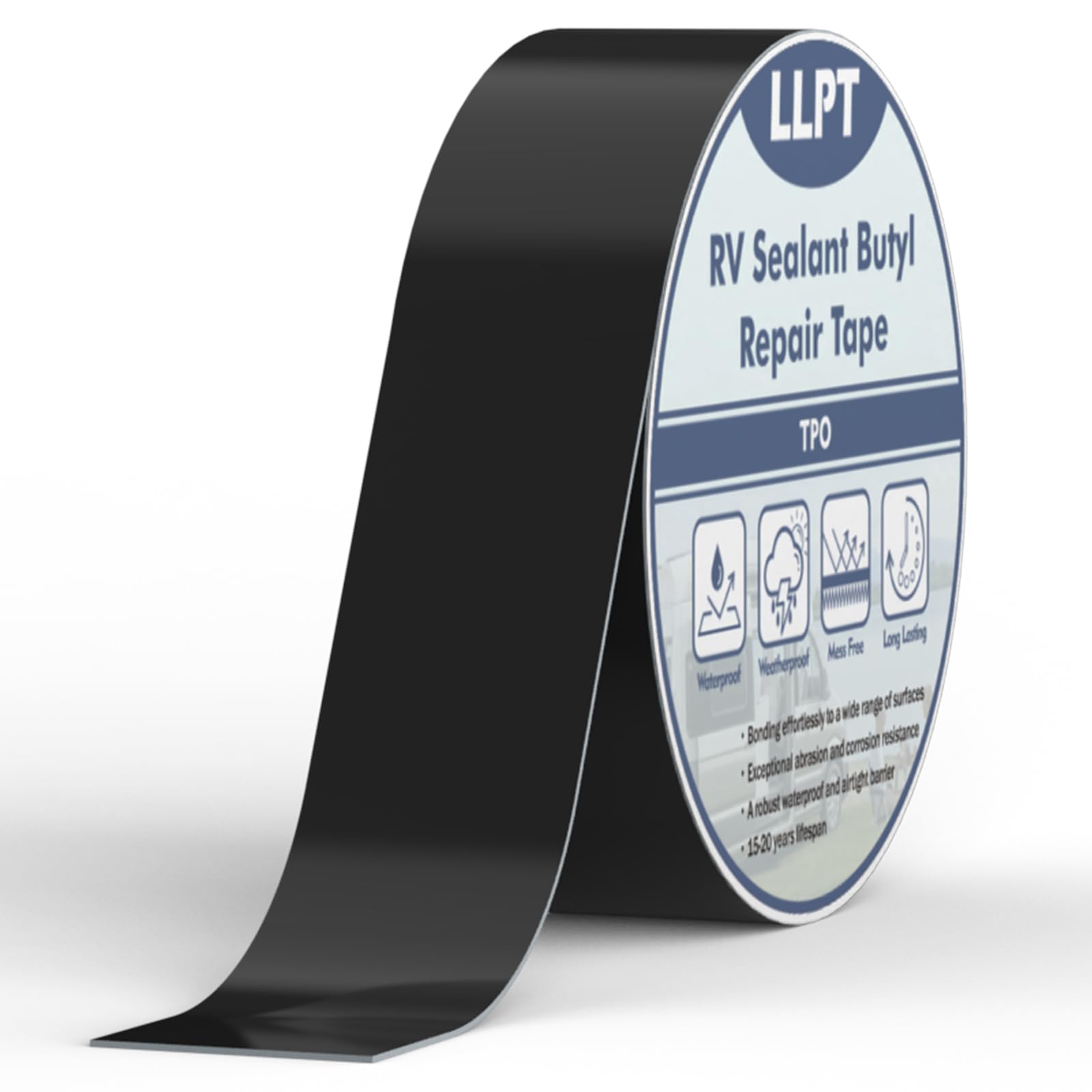 LLPT Butyl Tape/Roof Sealant | 51 mm x 15 m | Black | UV Stable RV Sealant Repair Tape | Extreme Durable Waterproof Airtight | for Window RV Repair Boat Trailer Motorhome Patching (SV62110BK2)