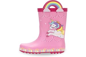 EUXTERPA Toddler Rain Boots for Boys Girls Waterproof Kids Printed Rubber Boots with Easy On Handles