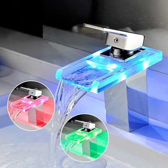 QLIGHA Grifos De Lavabo para Baño Cobre Luz LED Control De Temperatura