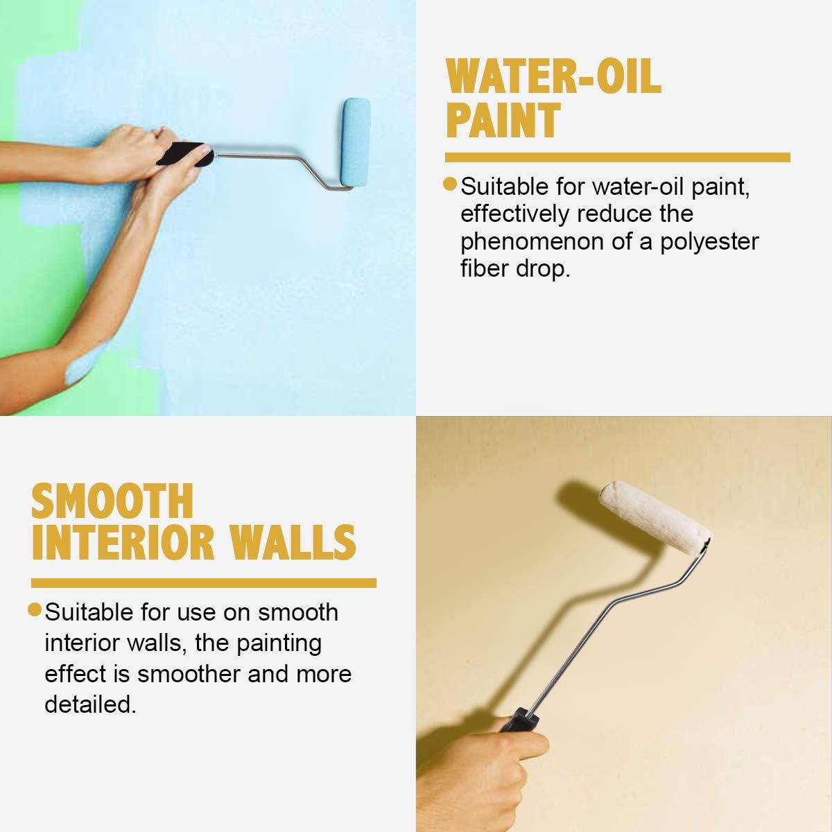 PILOT FISH 11Pcs Paint Roller Brush, 4'' Professional Wall Painting Roller Brush, Paint Roller Tools with Roller Covers Kit for House Repair and Professional Painting Walls - - 