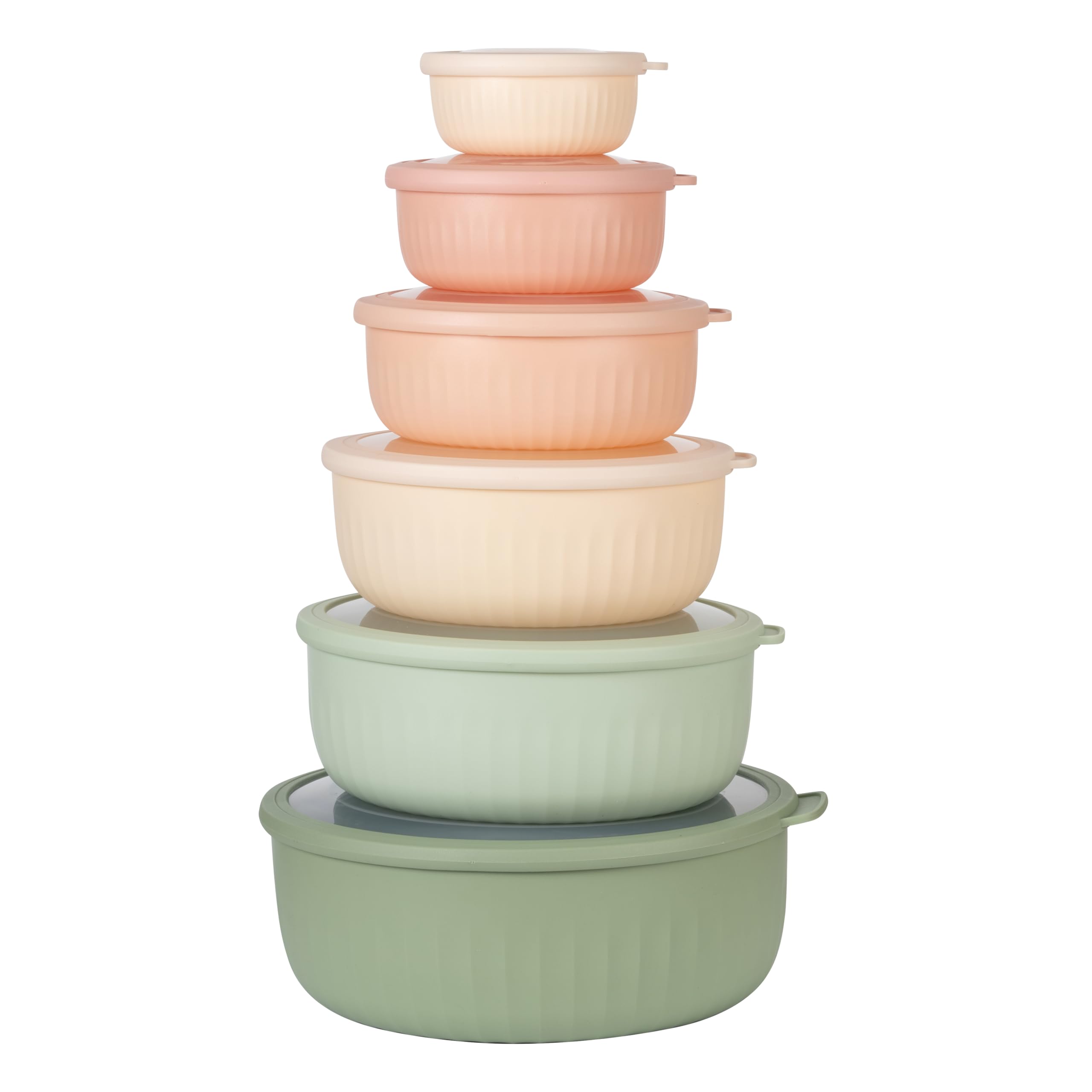 COOK WITH COLOR Prep Bowls with Lids- Wide and Deep Nesting Plastic Small Mixing Bowl Set with Lids, 12 Piece Set - Wide Bowls, Mint/Pink Image