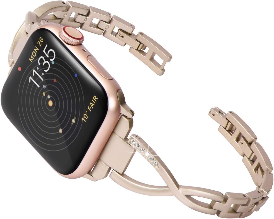 Surace Stainless Steel Band Compatible for Apple Watch Band 42mm 44mm Women Link Strap Replacement for Apple Watch Band 44mm Series 4 Series 5, Champagne Gold