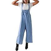 POLIRO Denim Overalls for Women Jean Bib Wide Leg Raw Hem Button Adjustable Straps Loose Fit Baggy Jumpsuit Jumpers