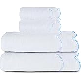 RRBXIA 4 Set 100% Cotton Bath Towels Set 2 Bath Towels 2 Hand Towels Embroidered Decorative Scalloped Towels Soft Cute Towel for Bathroom (Blue)