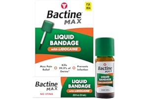 Bactine MAX Liquid Bandage with Lidocaine - Wound Cleaning Liquid Bandage for Skin - Kills 99% of Germs, Covers, Protects - Skin Glue for Wounds - .30 fl. Ounce