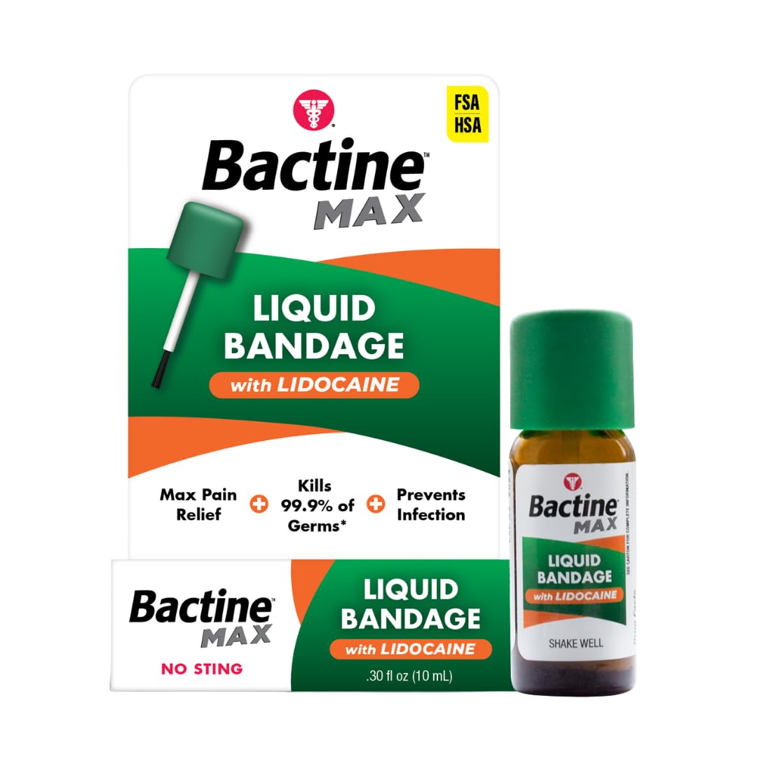 Photo 1 of Bactine MAX Liquid Bandage with Lidocaine - Wound Cleaning Liquid Bandage for Skin - Kills 99% of Germs, Covers, Protects - Skin Glue for Wounds - .30 fl. Ounce