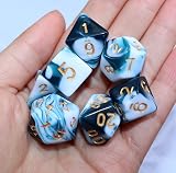 CREEBUY Teal White D&D Dice Set 7-Piece Polyhedral DND D20 D12 D% D10 D8 D6 D4 view 6