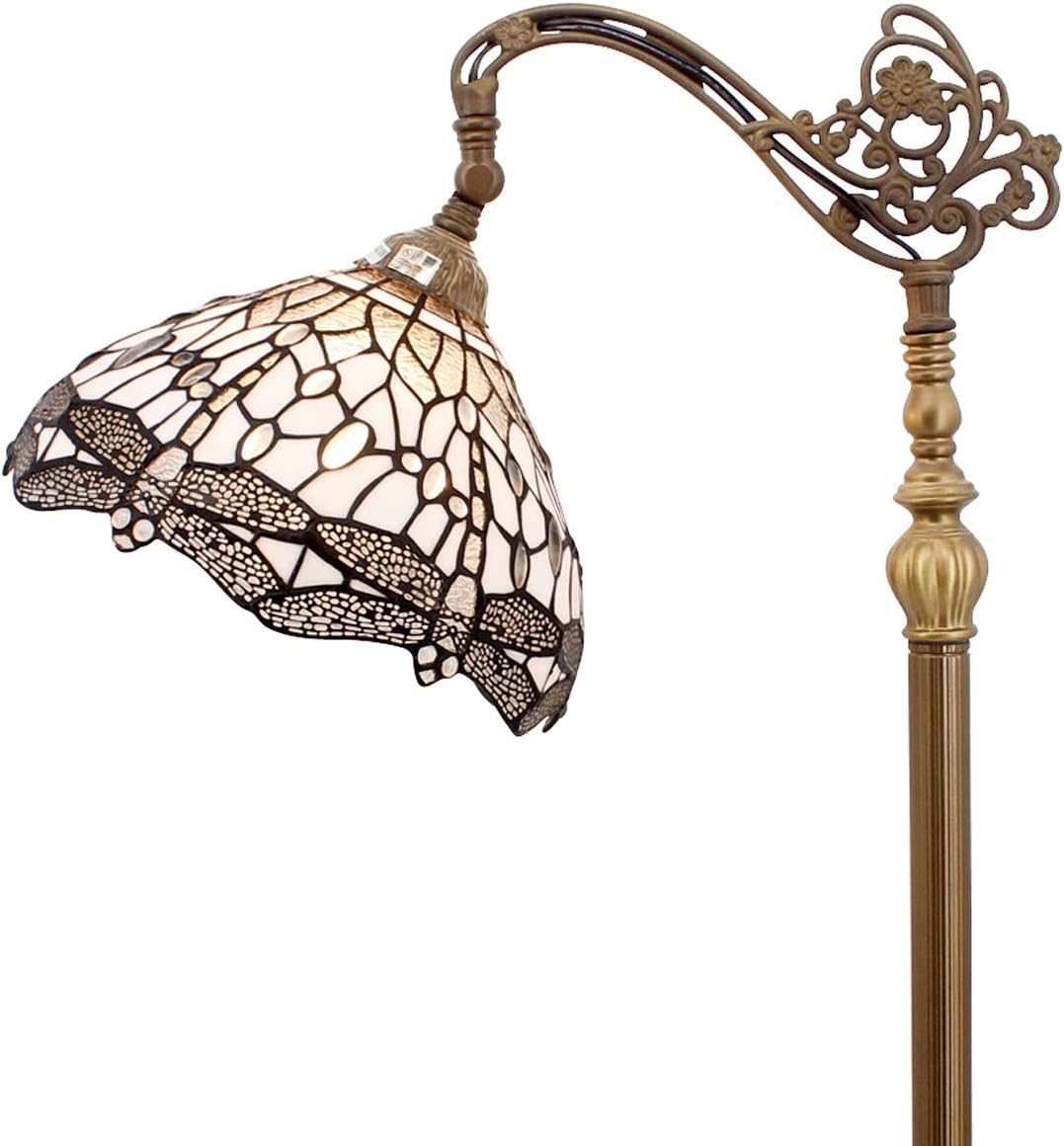 Tiffany Style Floor Standing Lamp 64 Inch Tall Stained Glass Shade 2 Light Pull Chain Antique Base Chain for Bedroom Living Room Lighting Table S143 WERFACTORY (S143)