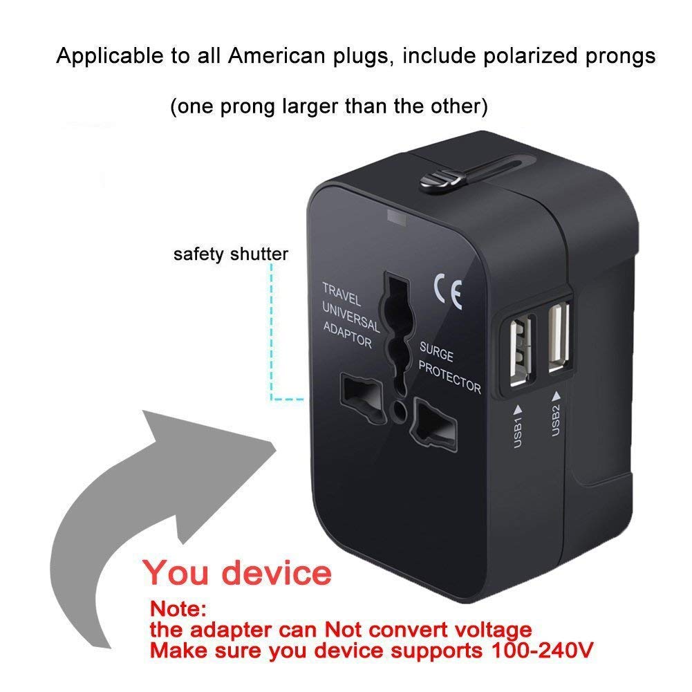 LIANSING Universal All in One Worldwide Travel Adapter Wall Charger AC Power with Dual USB Charging Ports for USA EU UK AUS