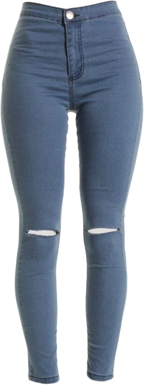 Soluo Women's Mid Rise White Skinny Jeans Ripped Comfy Stretchy Slim Fit Denim Pants Trousers (Blue, X-Large) : Office Products