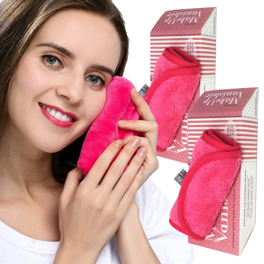 Makeup Remover Cloth x2 MISS POUTY Chemical Free Make Up Vanisher Cloths - Erase Face Make Up With Just Water (Pink)