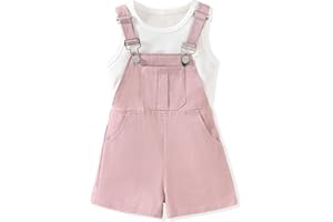 HINTINA Toddler Little Girl Summer Casual Loose Fit Adjustable Overall Shorts Rompers Bib Shortalls 2 Pieces Outfits