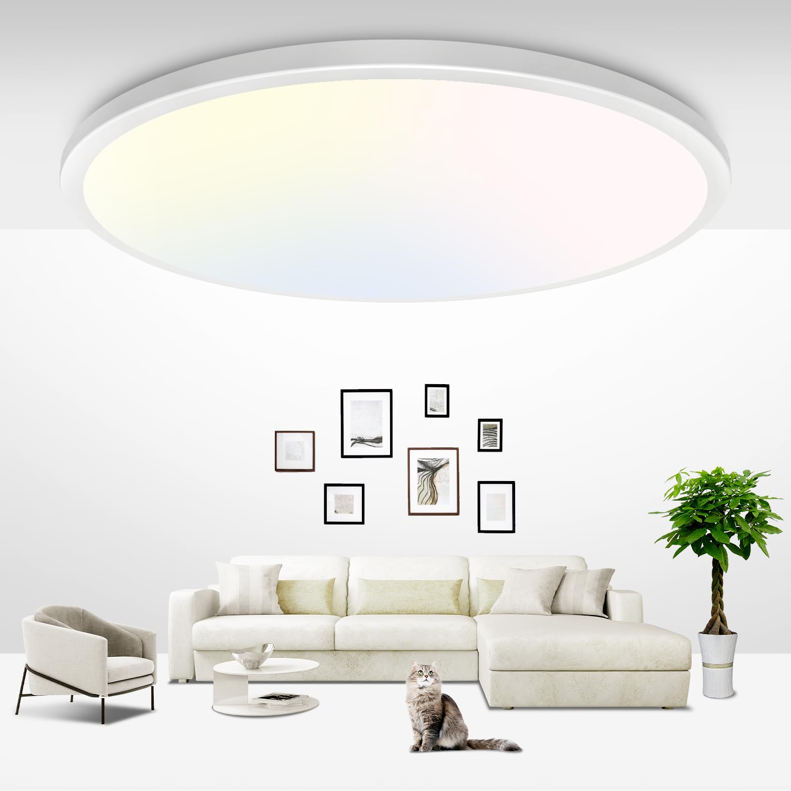 zemty 36W 42CM LED Ceiling Light, Large Bathroom Lights Ceiling 3000K/4500K/6000K,3 Color Temperature Flush Round Ultra Thin for Living Room,Office,Bedroom,Bathroom,Kitchen
