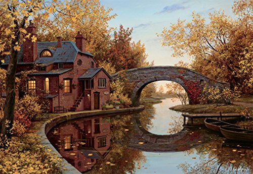 LANG - 1000 Piece Puzzle -"House by The River", Artwork by Evgeny Lushpin - Linen Finish - 29' x 20" Completed