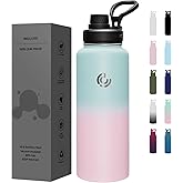 Sports Water Bottle 40oz, Insulated Water Bottle with Handle,Stainless Steel,Simple Modern,Suitable for Travel, School, Boy, Girl(Bubble Gum)