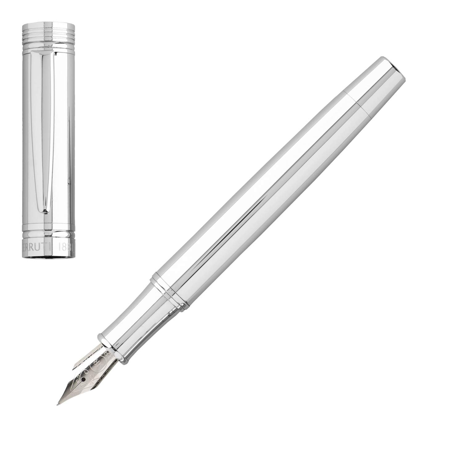Cerruti NST2092 Zoom Classic Silver Fountain Pen 1881 Brass Silver Font Colour Blue Length 13.7 cm