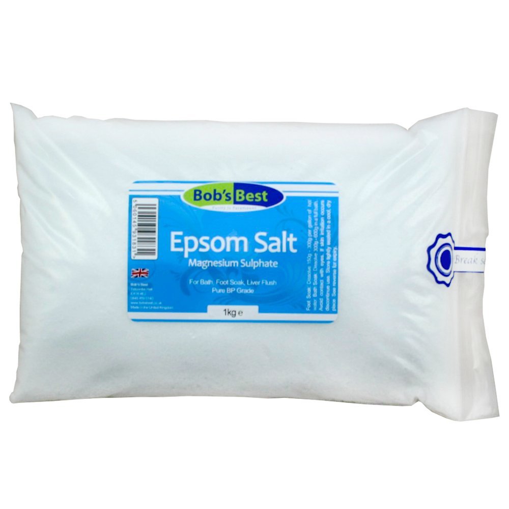 Bob's Best Pure Epsom Salts 1 Kilogram for Bath or Foot Soak - BP Grade Magnesium Sulphate Supports Muscle Recovery, Reduces Stress & Promotes Relaxation