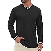 Hardaddy Mens Long Sleeve Tee Shirts Ribbed V Neck T Shirts Men Tshirt Color Block Pullover Tops