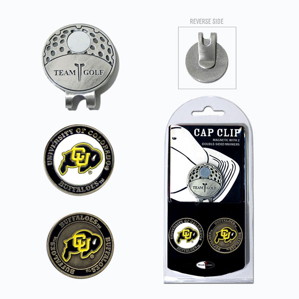 Team Golf NCAA Colorado Buffaloes Cap Clip With 2 Golf Ball Markers Golf Cap Clip with 2 Removable Double-Sided Enamel Magnetic Ball Markers, Attaches Easily to Hats