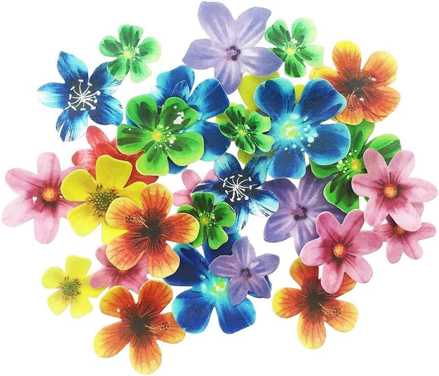 30Pcs Waffle Flower Cupcake Toppers Birthday Cake Toppers Decoration Mixed Size & Colour for Birthday Party Baby Shower Wedding Party