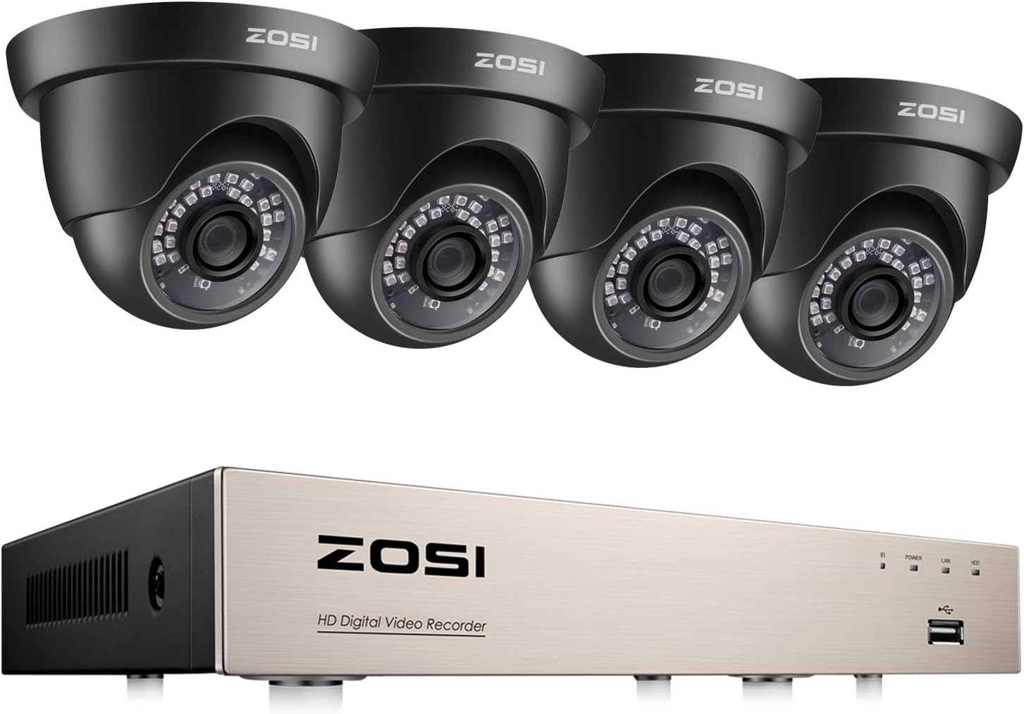 ZOSI 1080P CCTV Camera System 8 Channel H.265+ 5MP Lite Surveillance DVR and 4 x1080P Outdoor CCTV Cameras With AI Human/Vehicle Detection