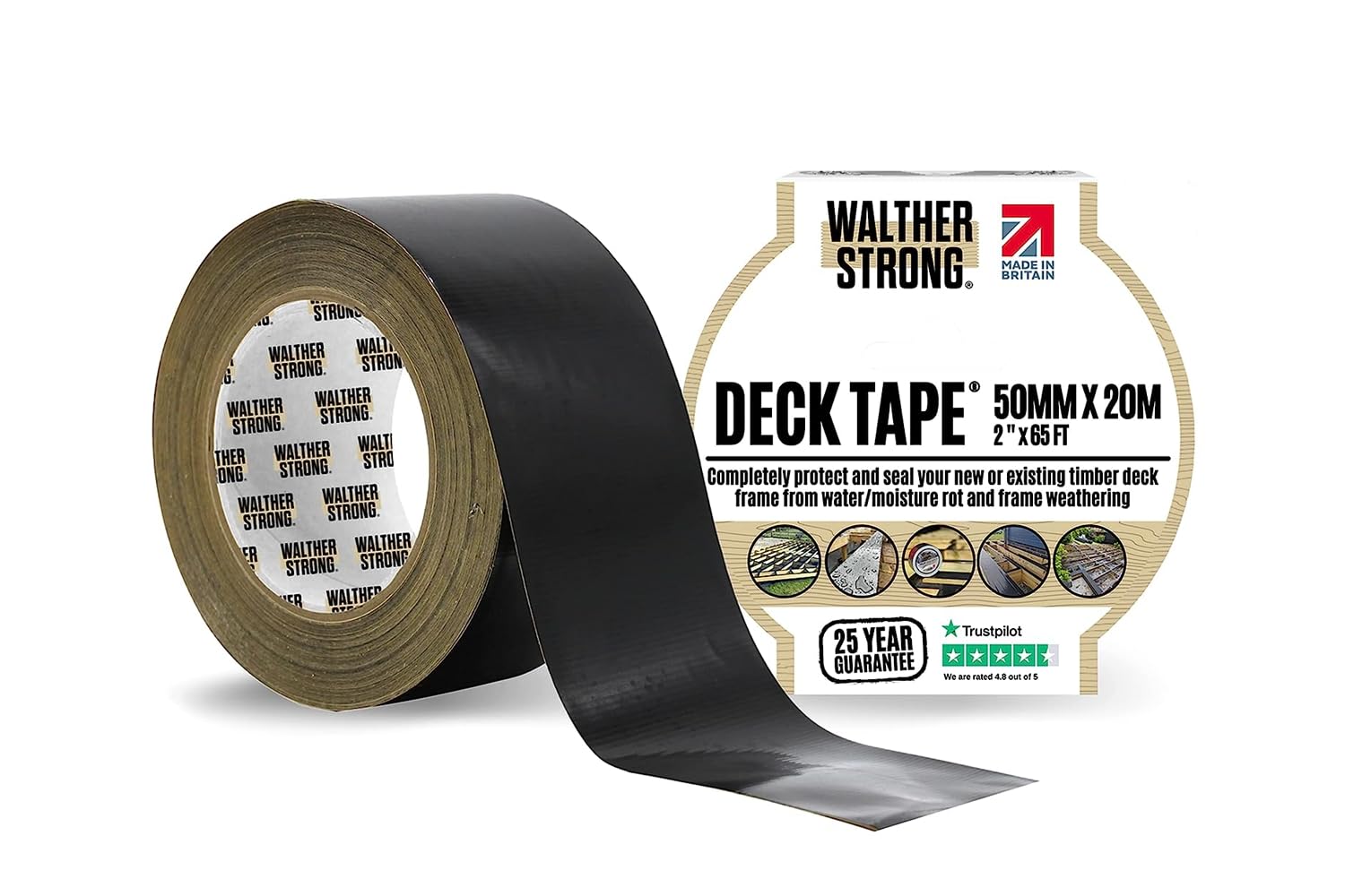 Walther Strong Non-Butyl Deck Tape 50MM x 20M - Superior To Butyl Tape. Weather-Resistant & Waterproof Long Lasting Protection Flashing Tape Ideal for Wood Decks Beams Roof Outdoor