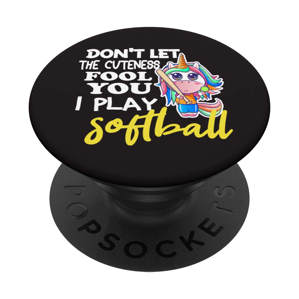 I play Softball Cute Baby unicorn Softball player pitcher PopSockets PopGrip: Swappable Grip for Phones & Tablets