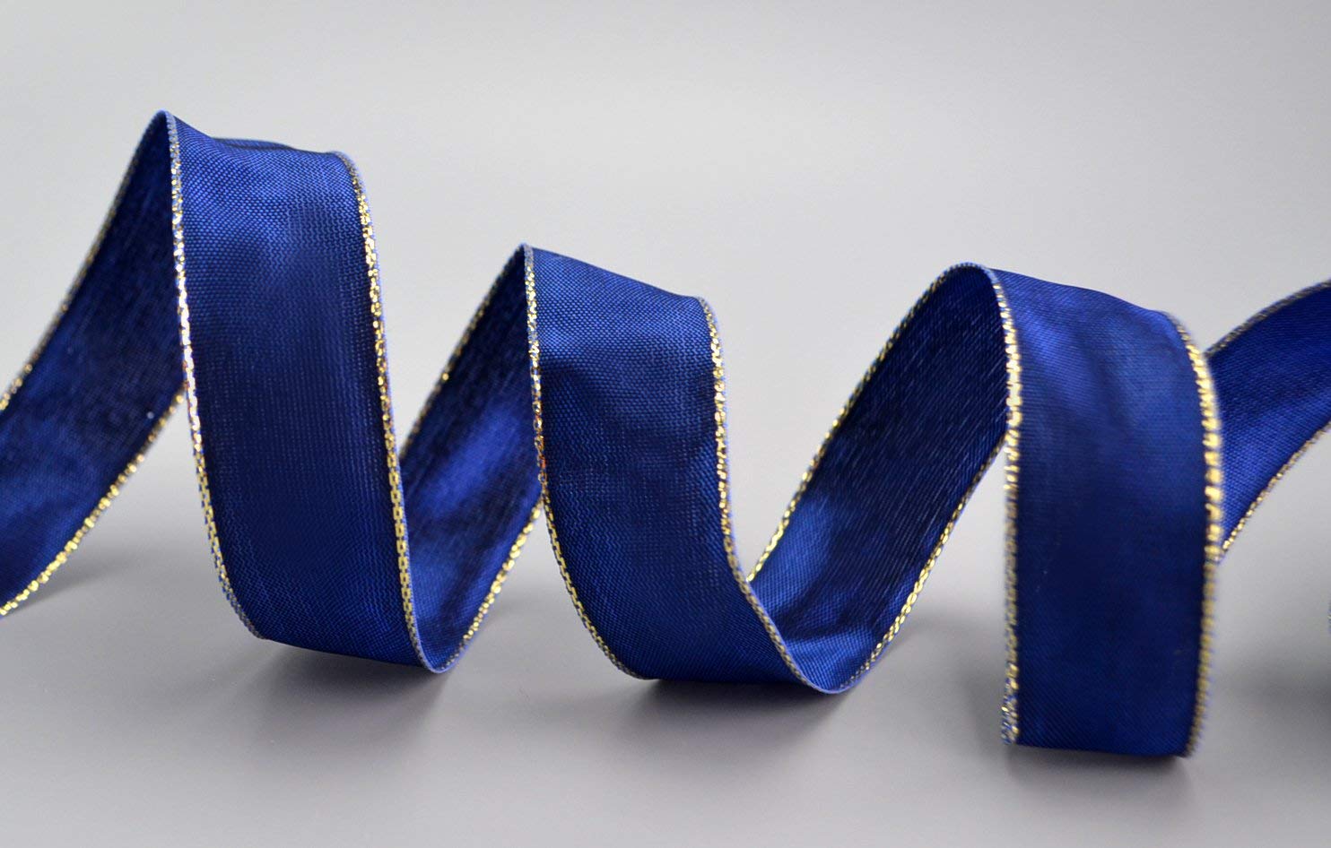 Finemark Decorative Ribbon Fairy Tale Gold Silver Wire with Lurex Metal Yarn Gold Silver Edge Gift Christmas Metallic Shiny, Blue Gold, 25 m x 25 mm