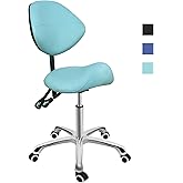 Grace&Grace Professional Saddle Stool Series Hydraulic Swivel Comfortable Ergonomic with Heavy Duty Metal Base for Clinic Dentist Spa Massage Salons Studio (Green, with Adjustable Back)