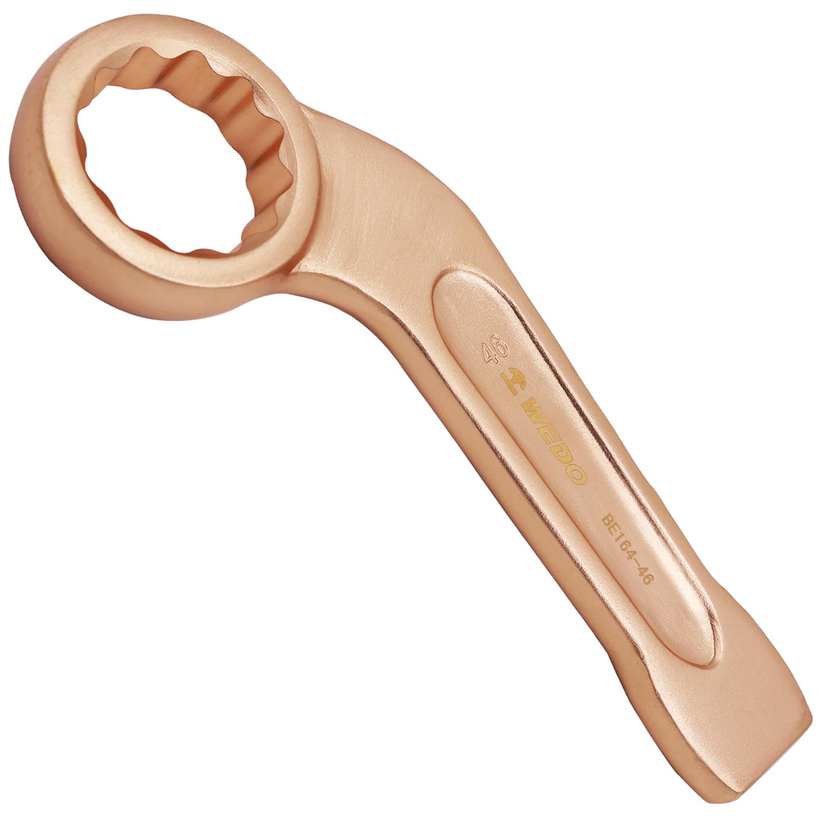 WEDO Non-Sparking Striking Box End Wrench,Size 46mm,45-Degree Bent Box Wrench,12 Point Slogging Ring Wrench,Length 240mm,Beryllium Copper,Non-Magnetic,DIN Standard,BAM&FM Certificate