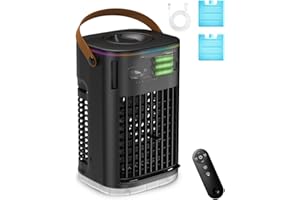 SLKDRFT 3-IN-1 Portable Air Conditioners, 5400mAh Built-In Battery Personal Evaporative Air Cooler Fan, Ice Packs & 1200ml Water Tank, 1-7h Timer & Remote, Mini Air Conditioner for Car Desktop Camping