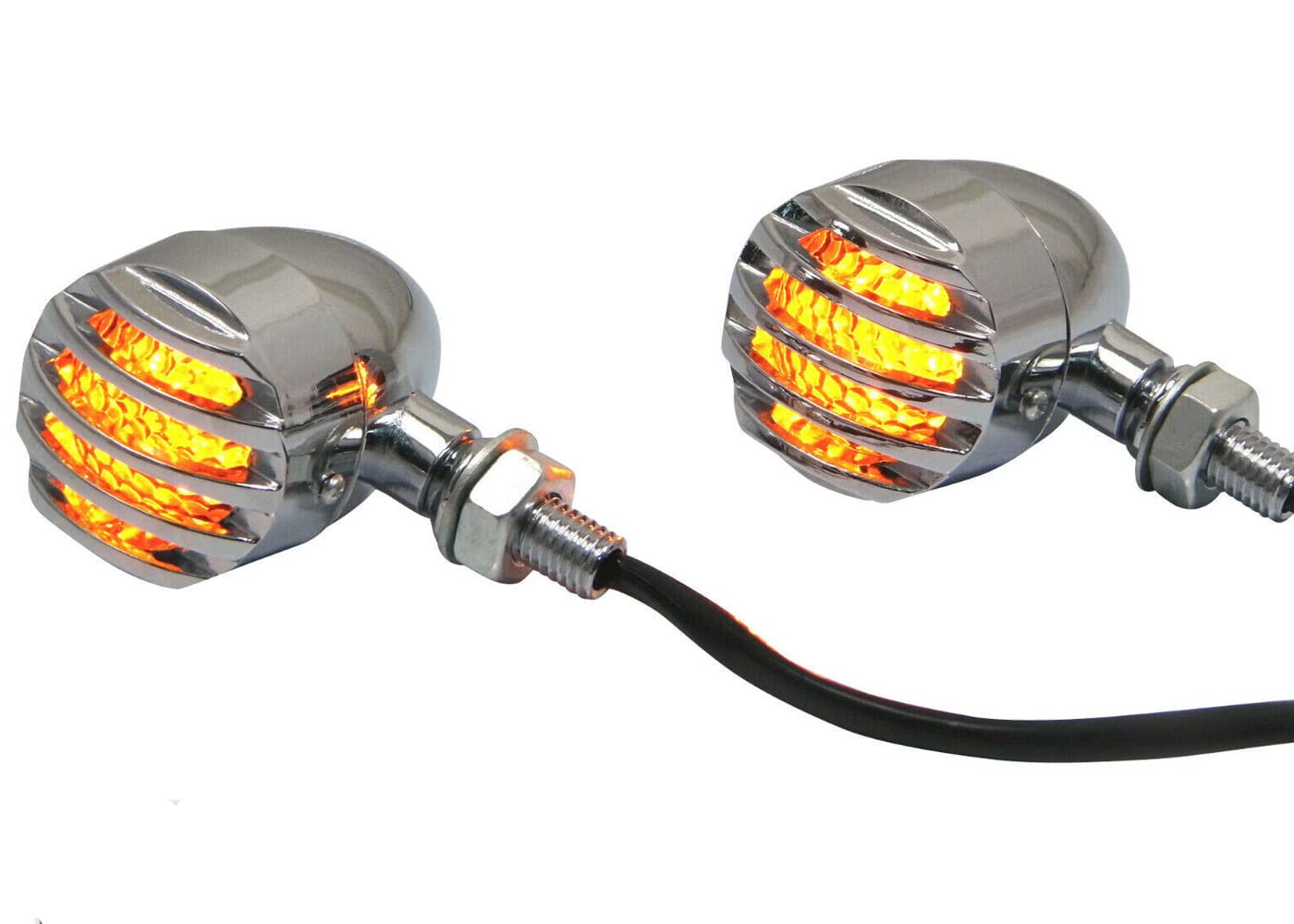 Alchemy Parts Custom LED Indicators Turn Signals with Prison Grill Slats | Compatible with Harley Davidson Sportster Dyna Softail 883 1200 1340 1450 Chopper Motorcycles