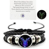 IQPDYV Zodiac Constellation Bracelets Zodiac Guardian Bracelet Vintage Black Leather Bracelet Adjustable Handmade Woven Bracelet Birthday Jewelry for Women Men