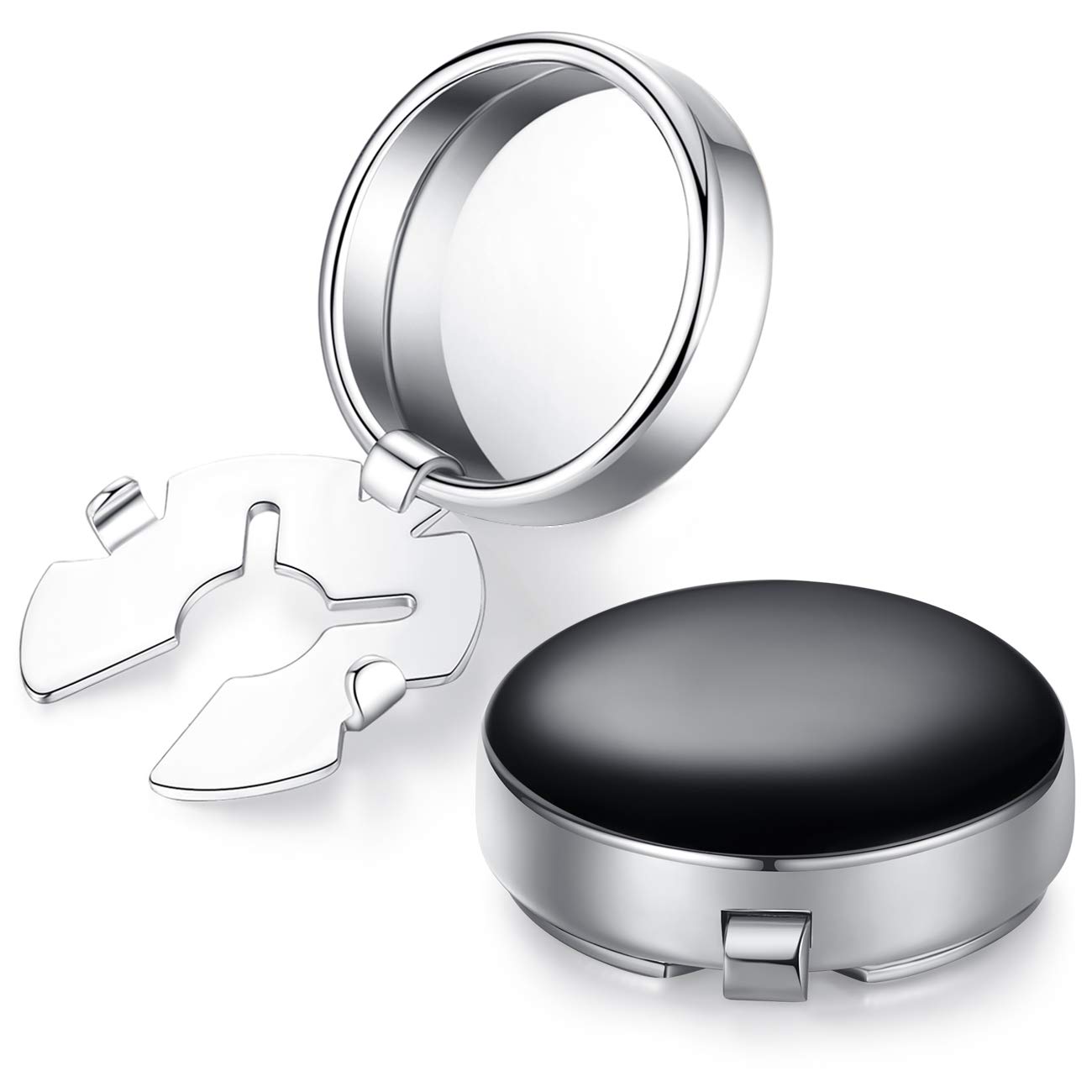 HONEY BEAR Cuff Button Covers Round White Sea Shell/Black Onyx Agate Stone Cufflinks for Mens Ordinary Shirt Wedding Business Gift Black with Silver