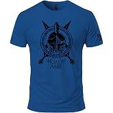 Dion Wear Spartan Molon Labe T-Shirt Men's Greek Warrior Graphic Tee | Spartan Molon Labe graphic tee with Greek warrior helmet design, soft ring-spun cotton, regular fit and crew neck