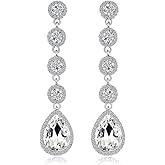 JWICOS Silver Bridal Long Drop Dangle Earrings for Brides Crystal Wedding Chandelier Teardrop Earrings for Women Prom Party