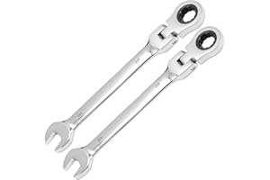 KINJOEK 2 PCS 10mm 12PT Flex Head Ratchet Wrench, 10mm Ratchet Wrench Metric Ratcheting Wrench Set with 5° Movement and 72 Te