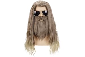 morvally Long Curly Golden Brown Beard Wig for Adult Men Cosplay Costume Halloween Anime Party