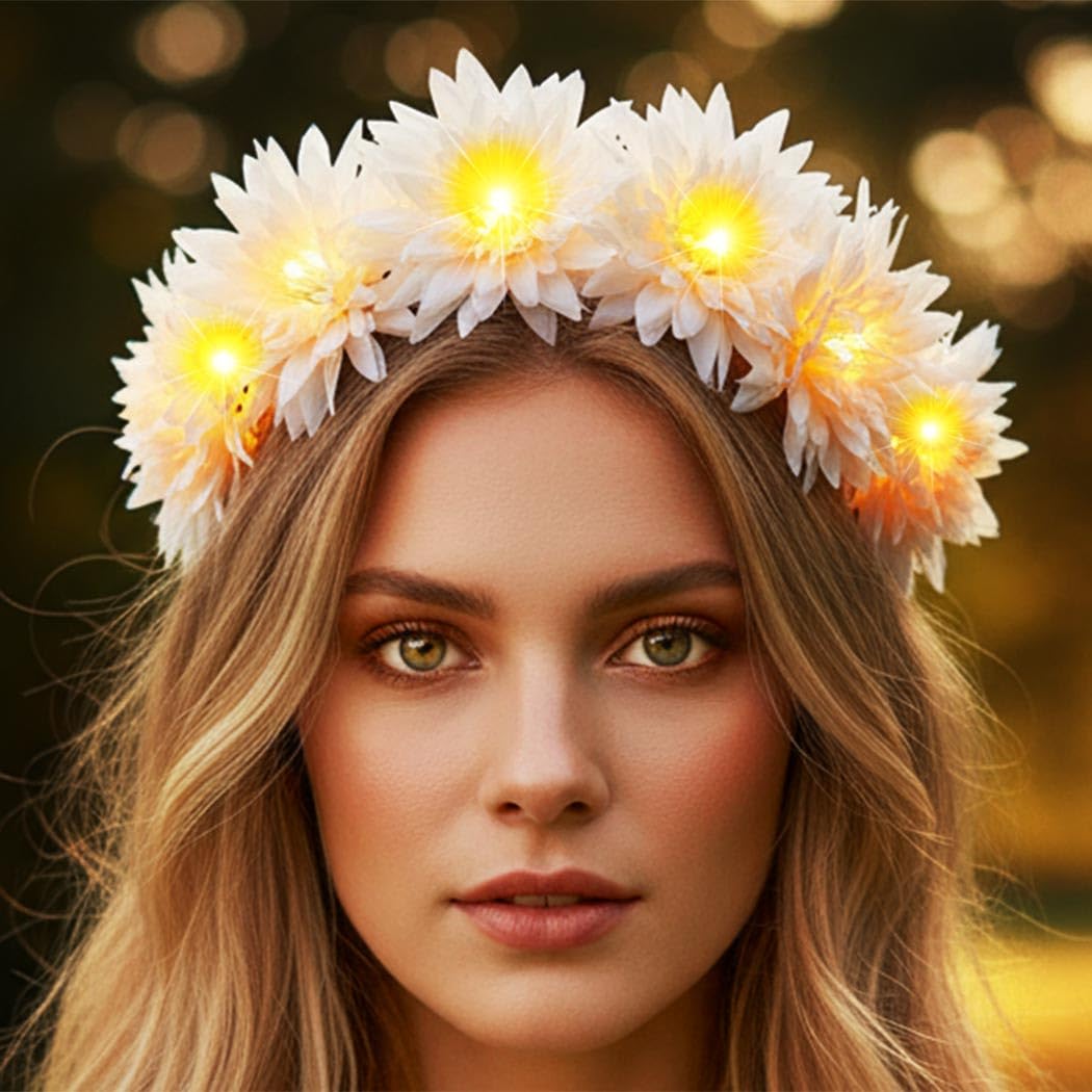 Vakkery Light Up Flower Crown Headbands LED Glow Flashing Hair Garland Headdress Wedding Party Festival Hair Accessories for Women and Girls