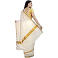 Stylesindia Kerala Kasavu Solid Plain Golden Zari Border Sari With Blouse Piece | Kuthampully Kerala Kasavu Saree Off-White