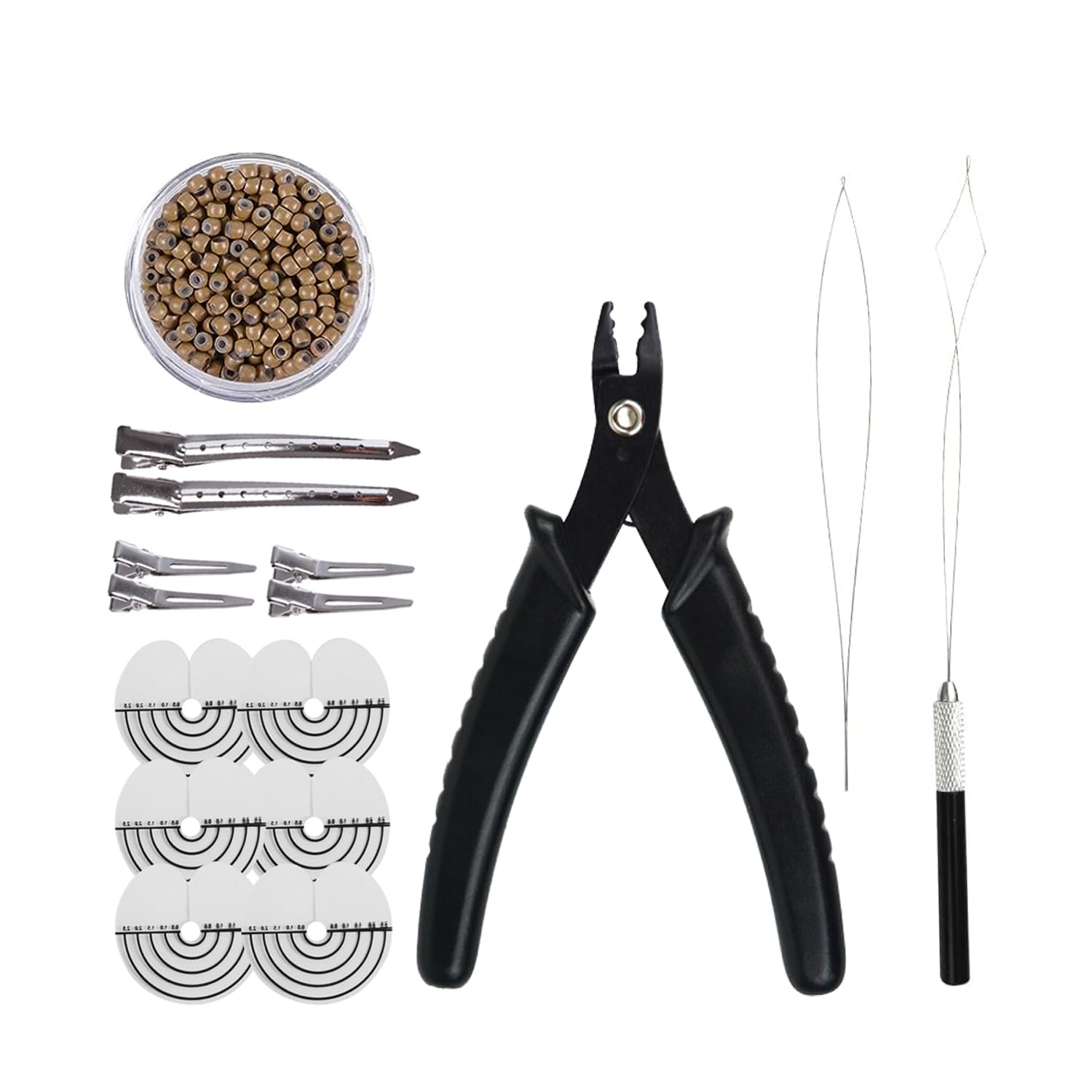 Hair Extensions Kit : 2 Holes Hair Pliers,500Pcs 3mm Silicone Hair Rings Beads, Pulling Needle and Loop Threader (Dark Blonde)